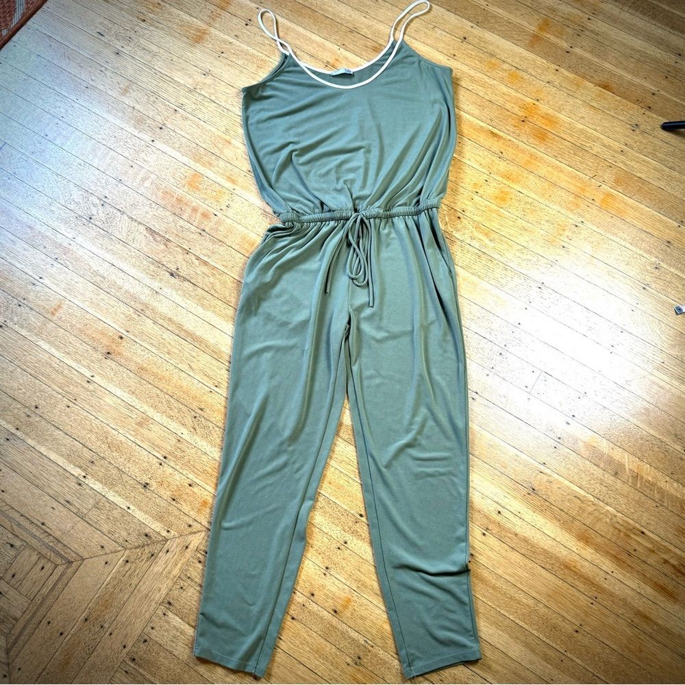 Zara Minty Sage Green comfy jumpsuit, drawstring & elastic waist band, M